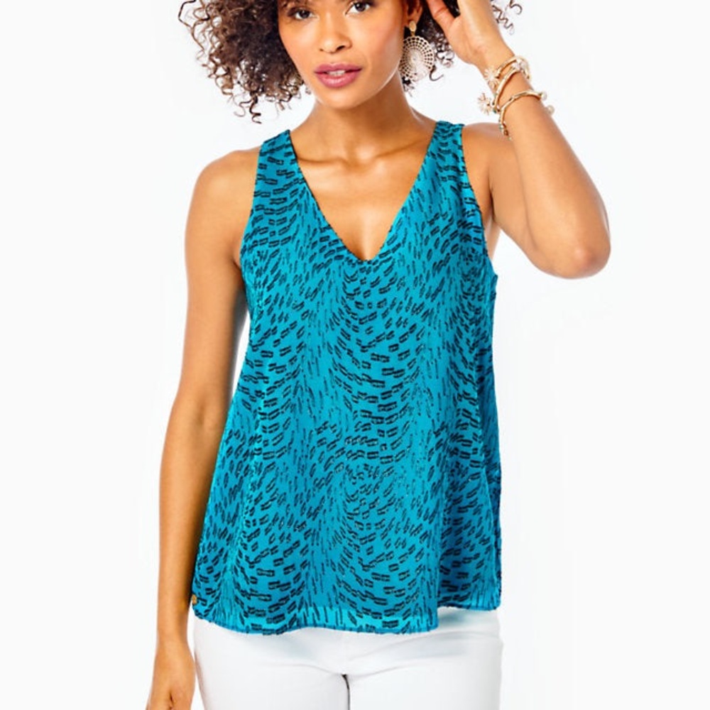 Lilly Pulitzer Teal Animal-Print V-Neck Tank